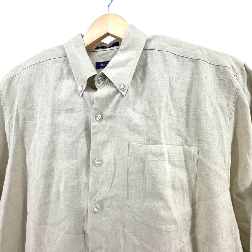 Alan Flusser Mens XL Beige 100% Linen Long Sleeve Button Shirt Neutral